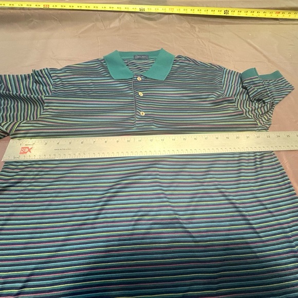 Jeff Rose Cotton Green Striped Short Sleeve Polo Golf Shirt Large - Picture 4 of 9